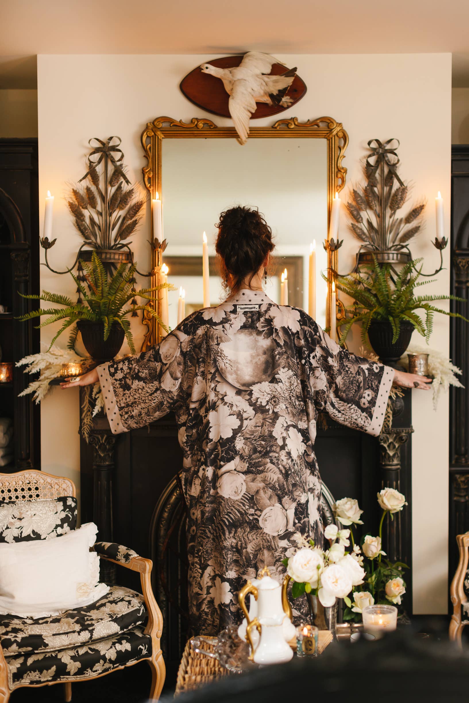 The Looking Glass Opera Duster Bamboo Kimono Robe w/ Alice