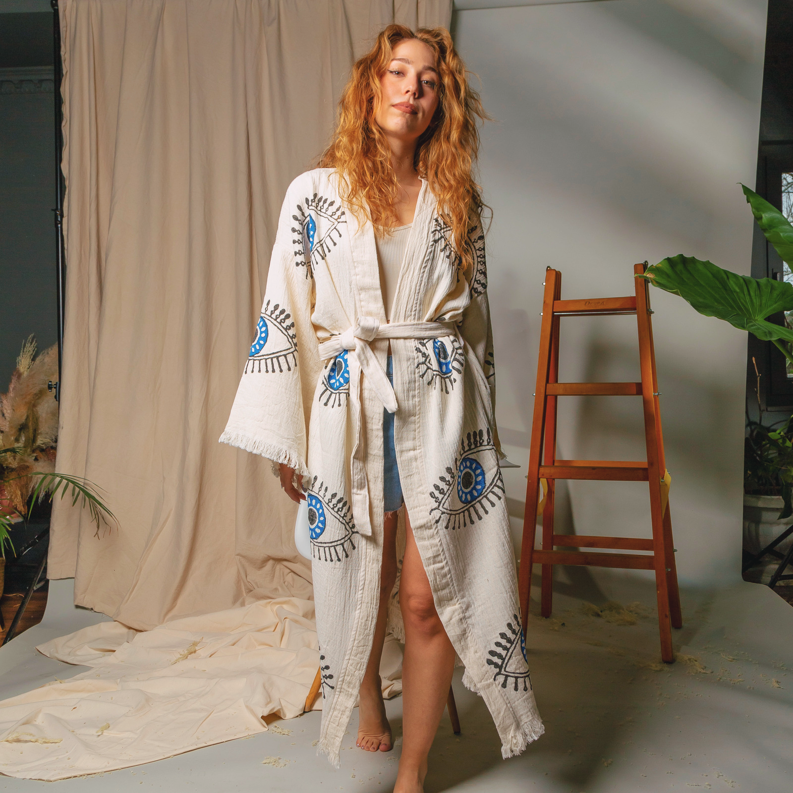 Turkish Evil Eye Long Kaftan Kimono