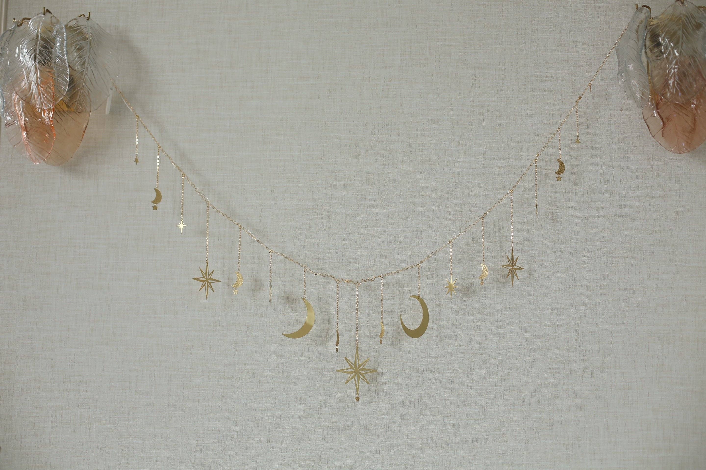 Celestial Moon and Star Garland with String Lighting