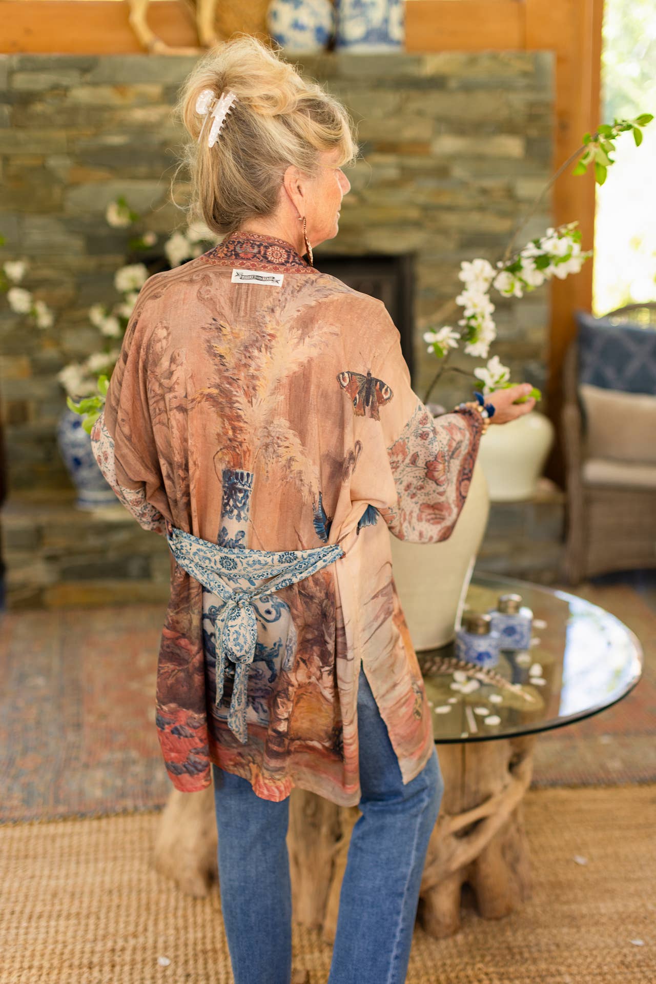 The Storyteller Matinée Duster Bamboo Kimono w/ Chinoiserie