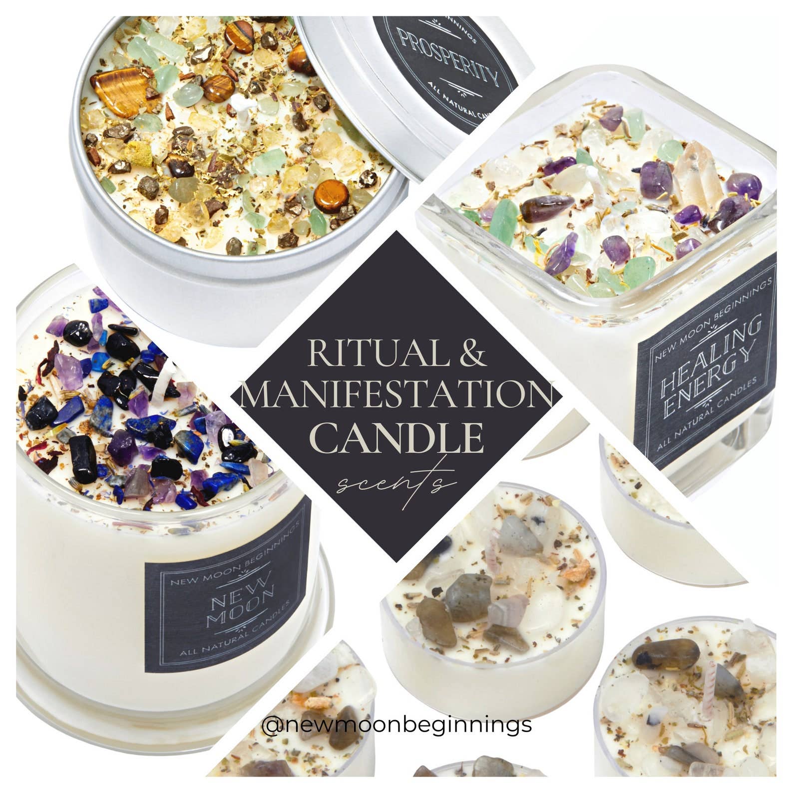 Ritual and Manifestation Candles, Soy Candle, Crystal Candle