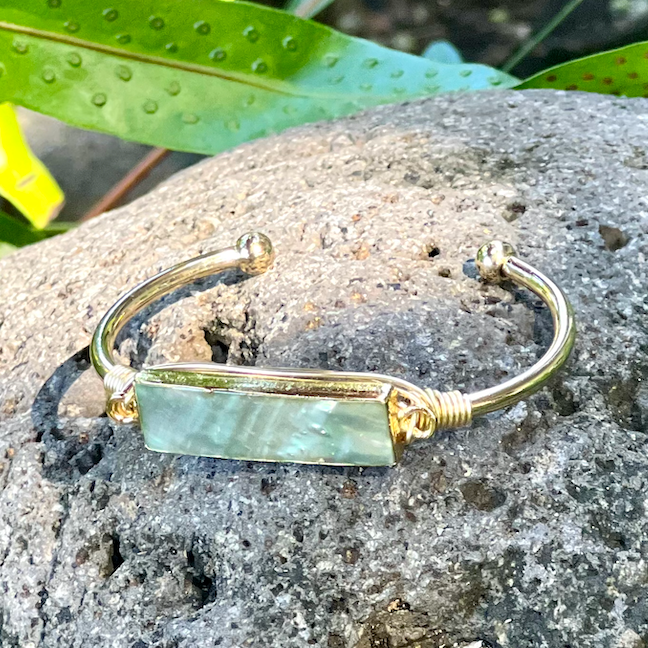 Abalone Shell Gold Bangle Cuff Bracelet