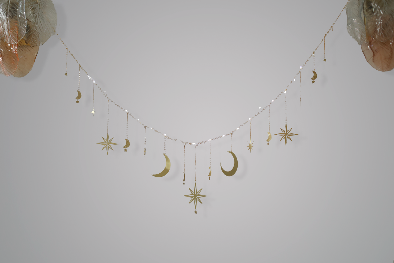 Celestial Moon and Star Garland with String Lighting