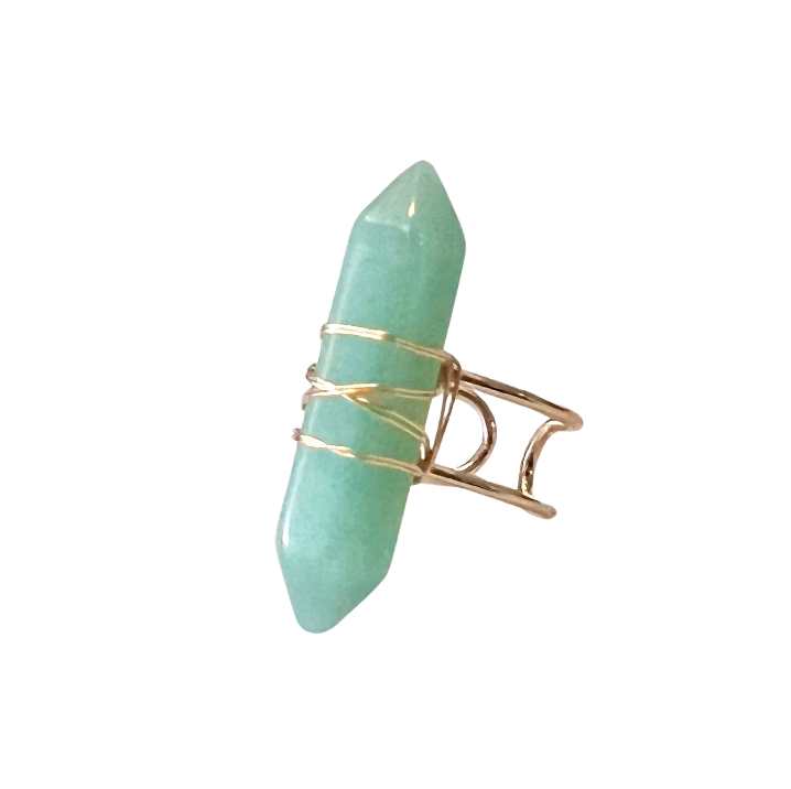 Aventurine Gemstone Gold Adjustable Obelisk Ring