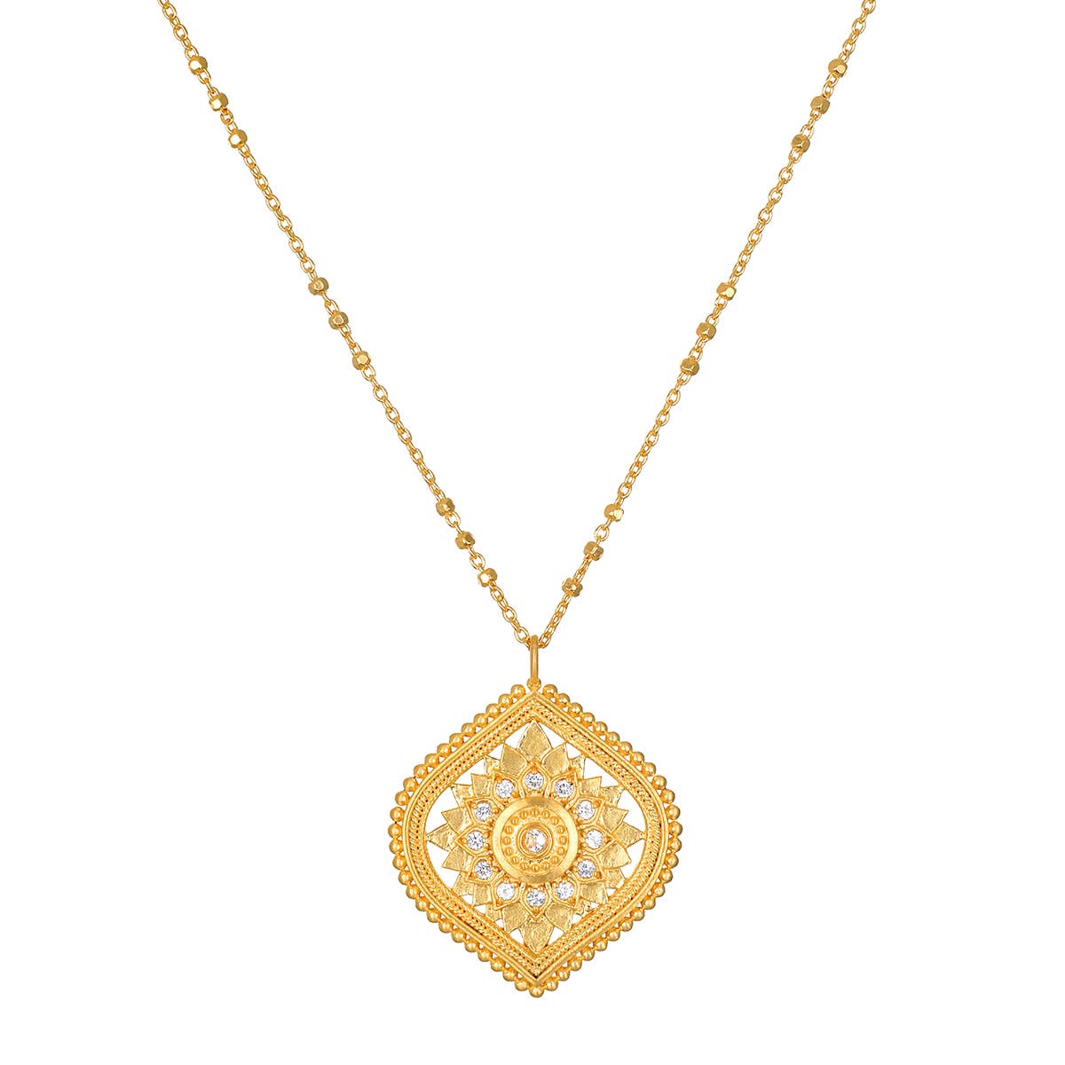 18” White topaz lotus medallion necklace