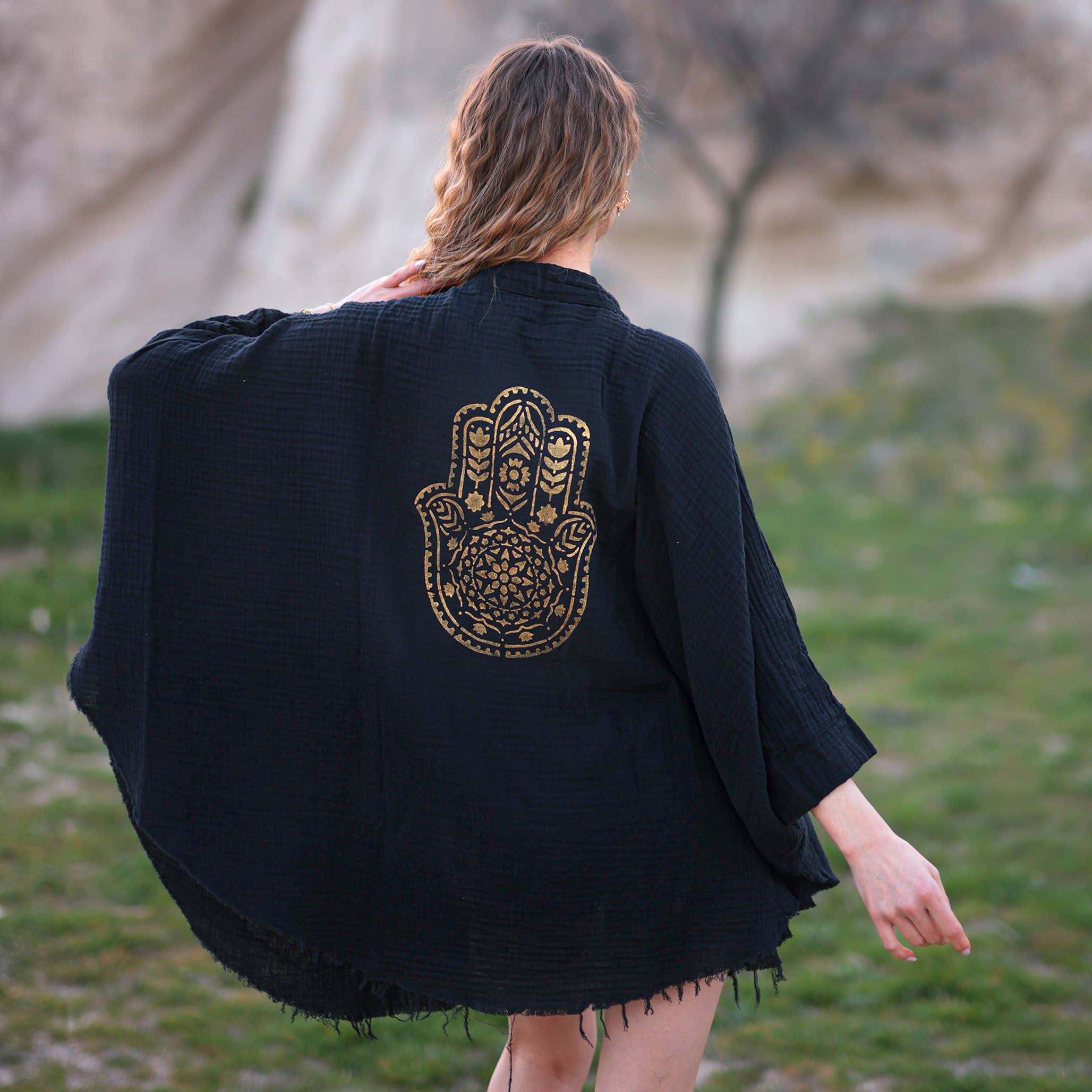 Hamsa Hand Double Gauze Muslin Robe