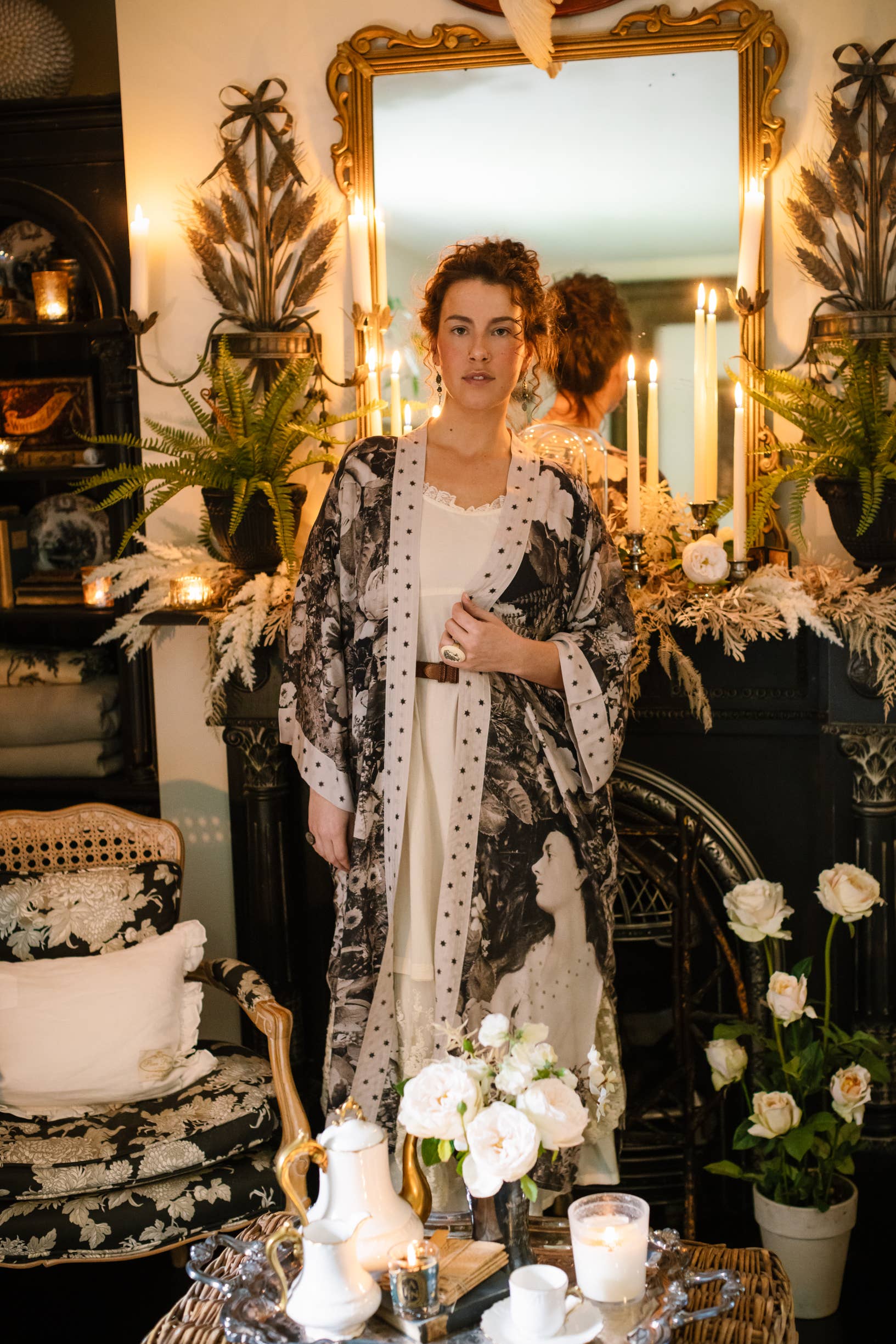 The Looking Glass Opera Duster Bamboo Kimono Robe w/ Alice