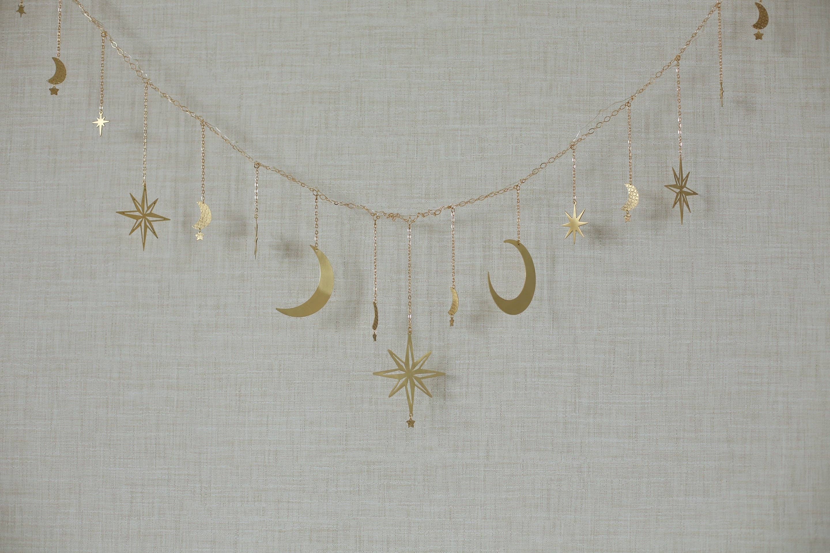 Celestial Moon and Star Garland with String Lighting