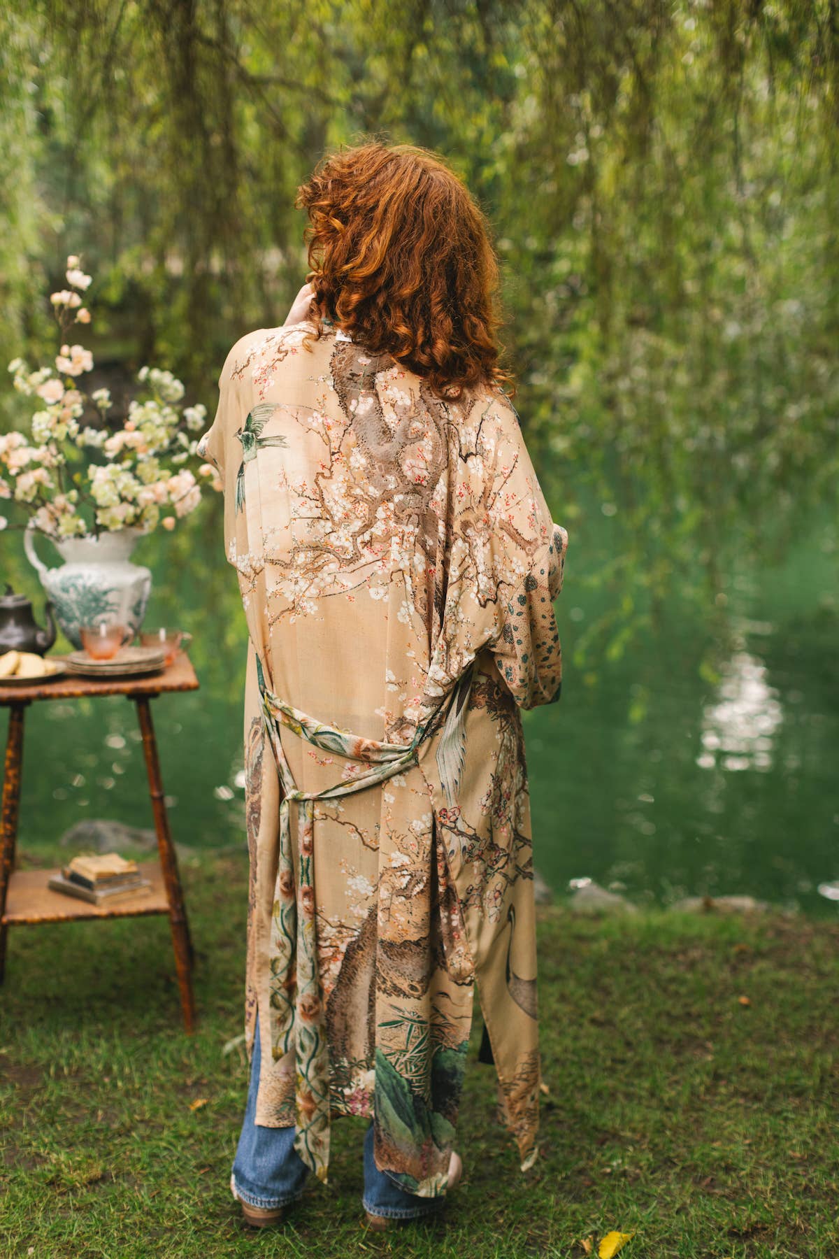Fable Opera Duster Bamboo Kimono Robe w/ Deer Moon & Blossom