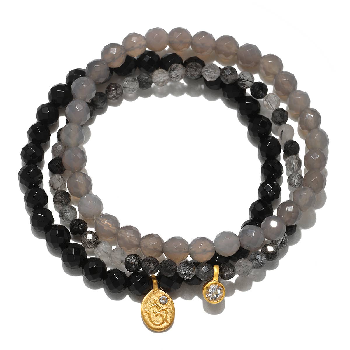 Manifest Fortune Gemstone Bracelet Trio - Agate, Onyx, Topaz