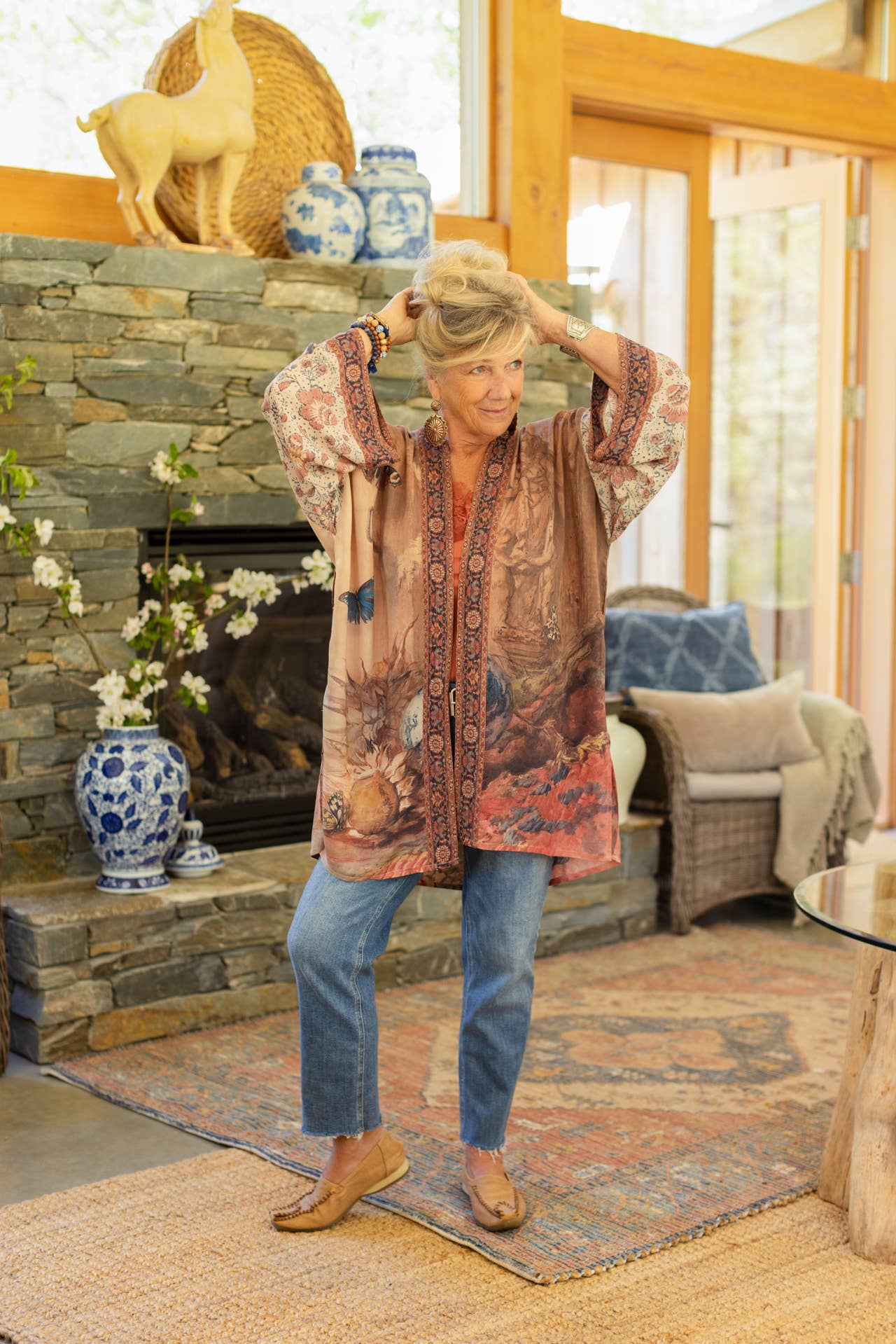 The Storyteller Matinée Duster Bamboo Kimono w/ Chinoiserie