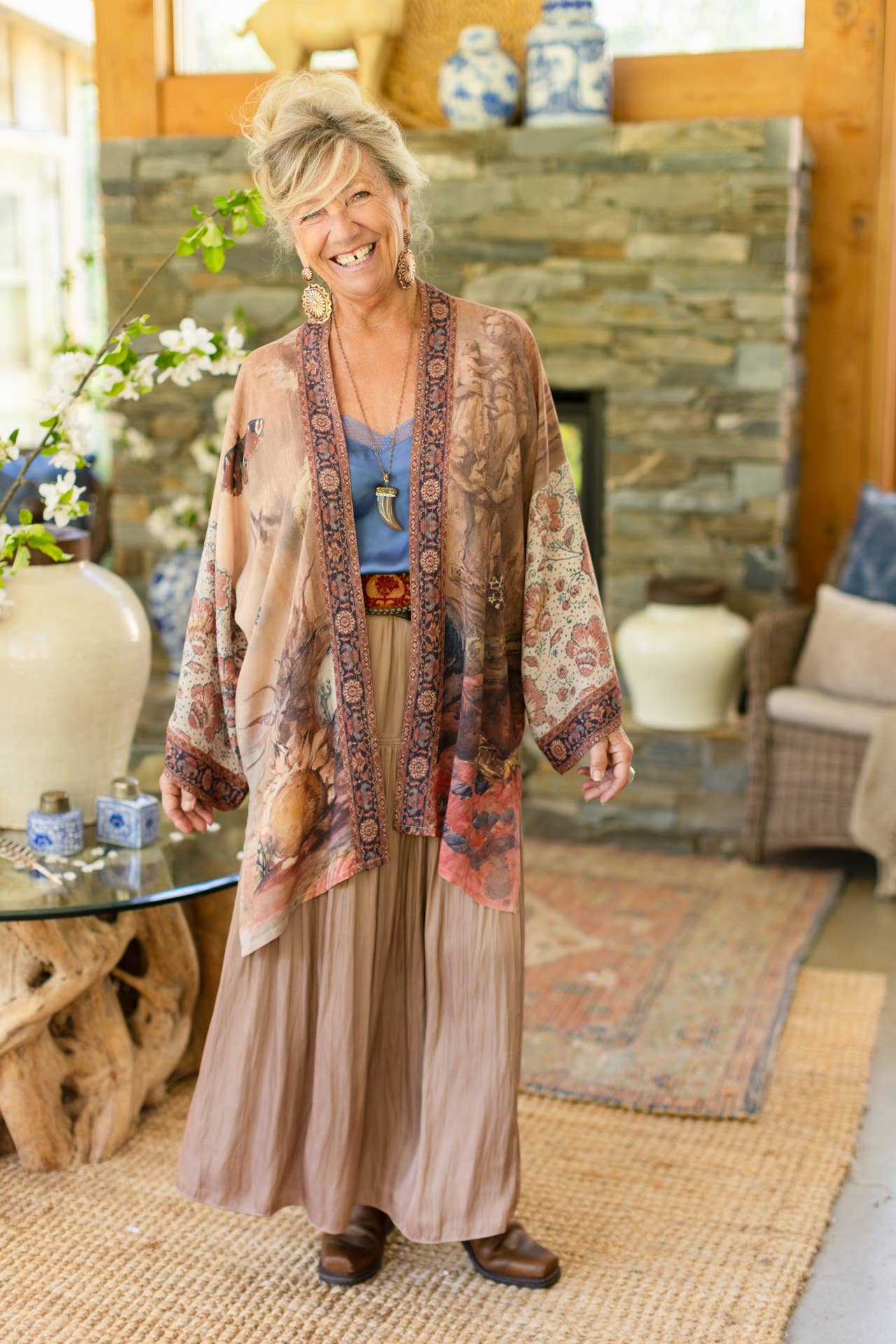 The Storyteller Matinée Duster Bamboo Kimono w/ Chinoiserie