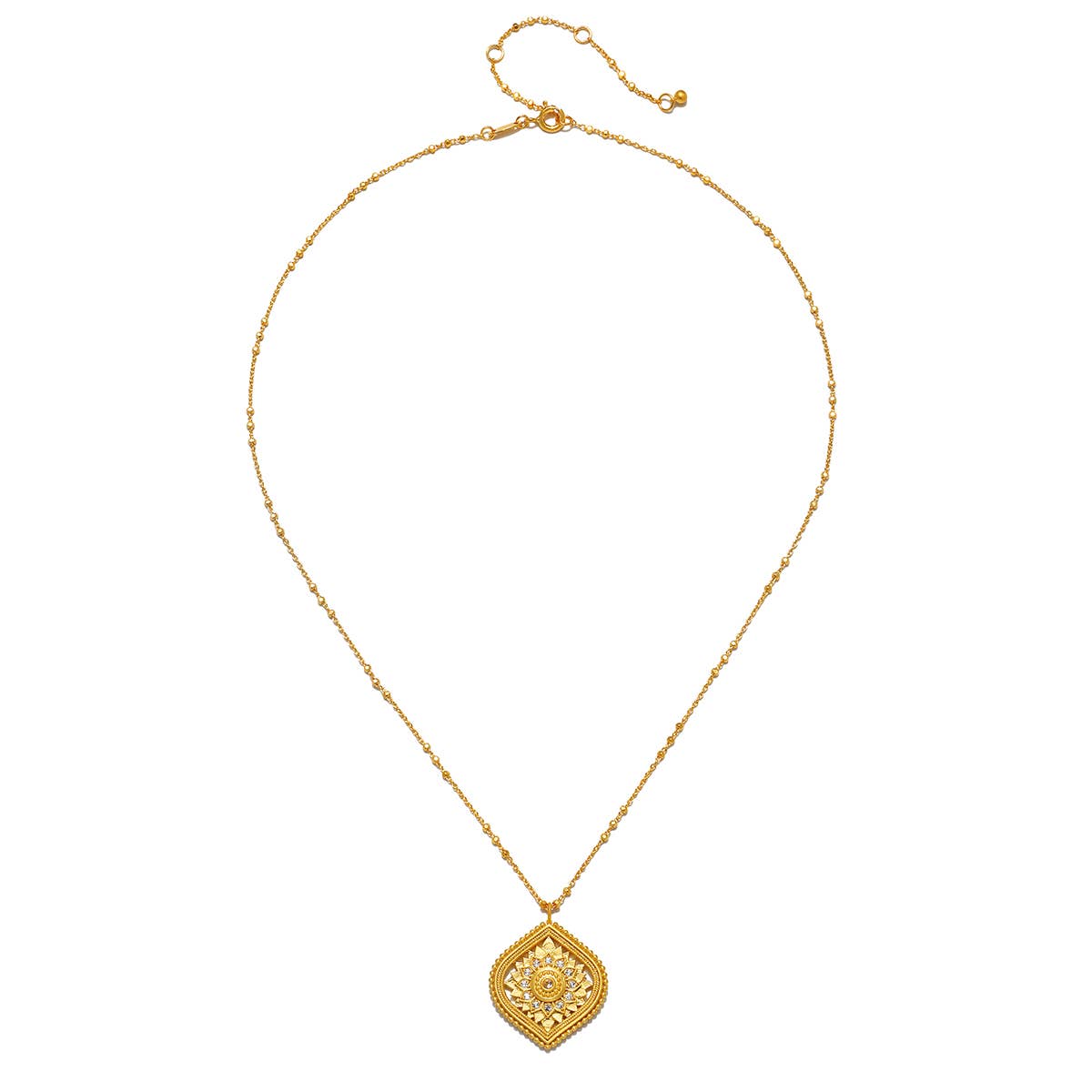 18” White topaz lotus medallion necklace