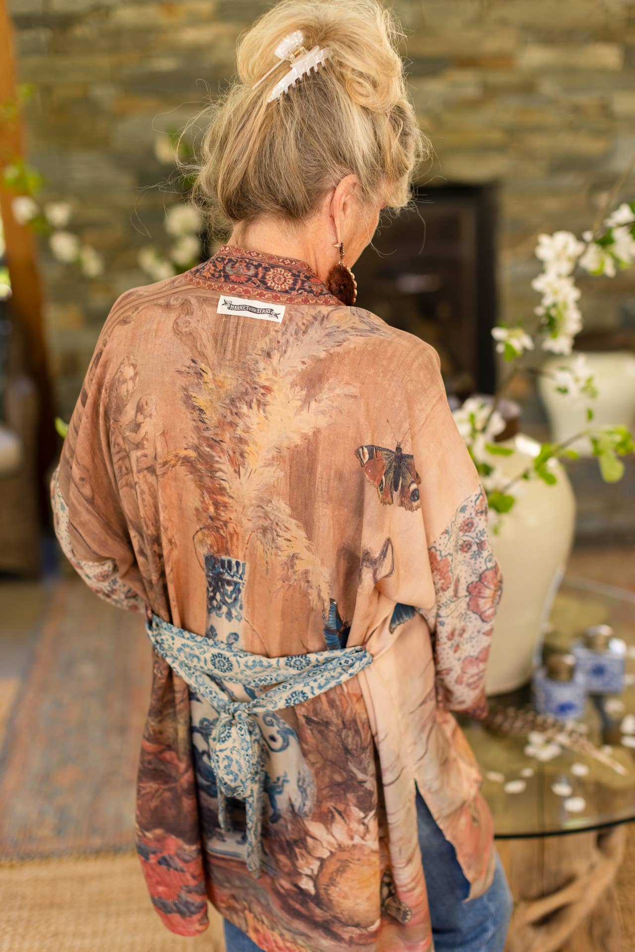 The Storyteller Matinée Duster Bamboo Kimono w/ Chinoiserie