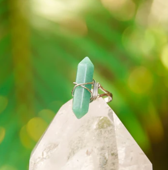 Aventurine Gemstone Adjustable Obelisk Ring