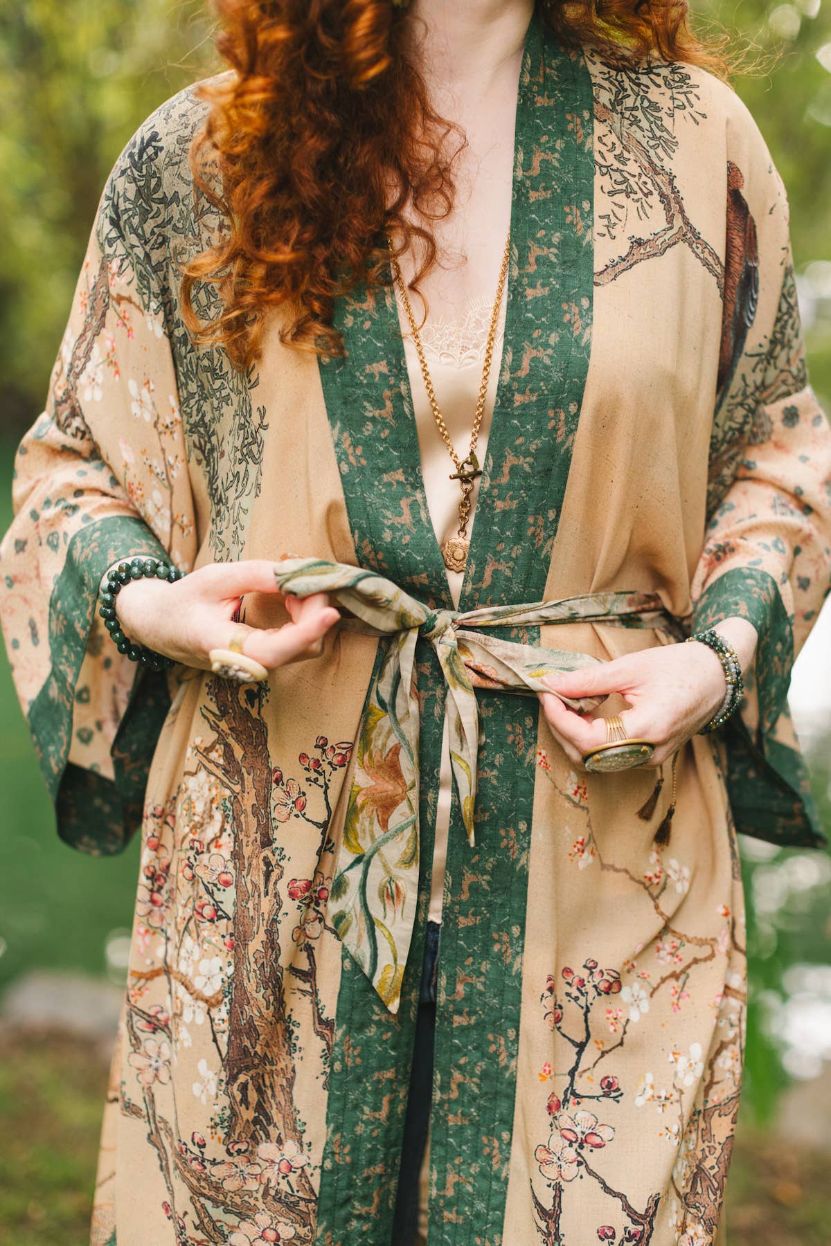 Fable Opera Duster Bamboo Kimono Robe w/ Deer Moon & Blossom
