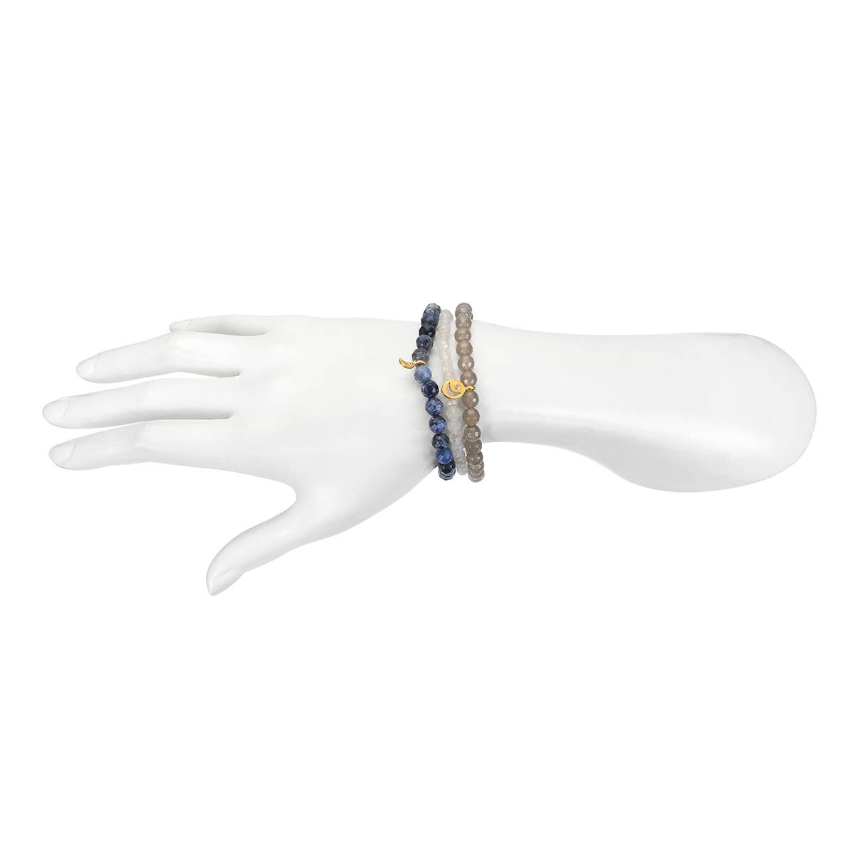 Sodalite, Grey Agate, White Jade Gold Moon Stretch Bracelet