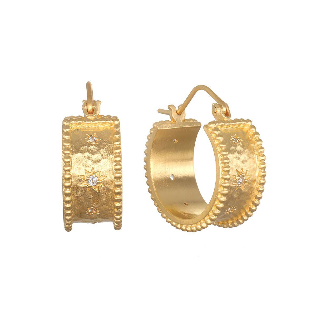 White topaz star hoop earrings