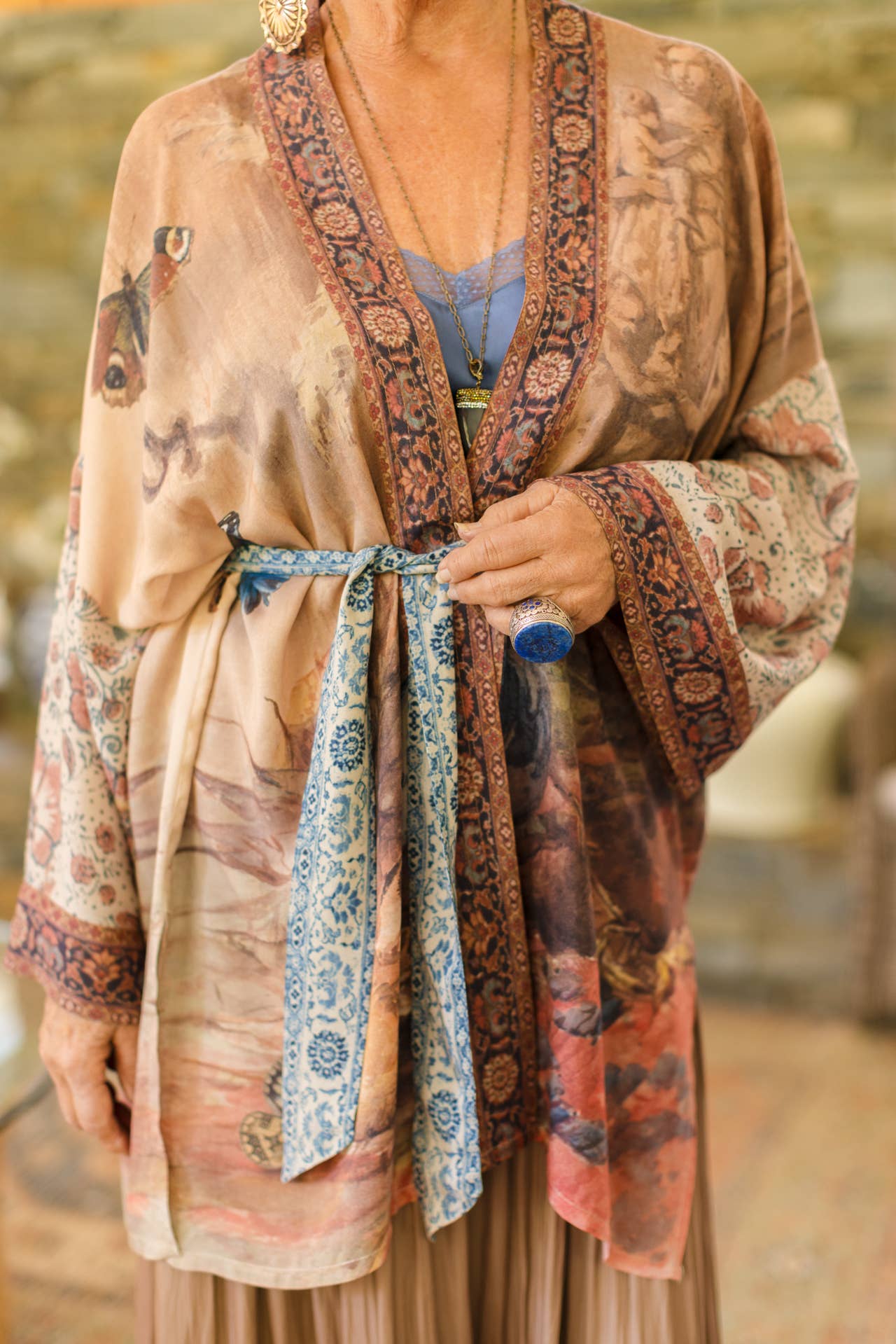 The Storyteller Matinée Duster Bamboo Kimono w/ Chinoiserie