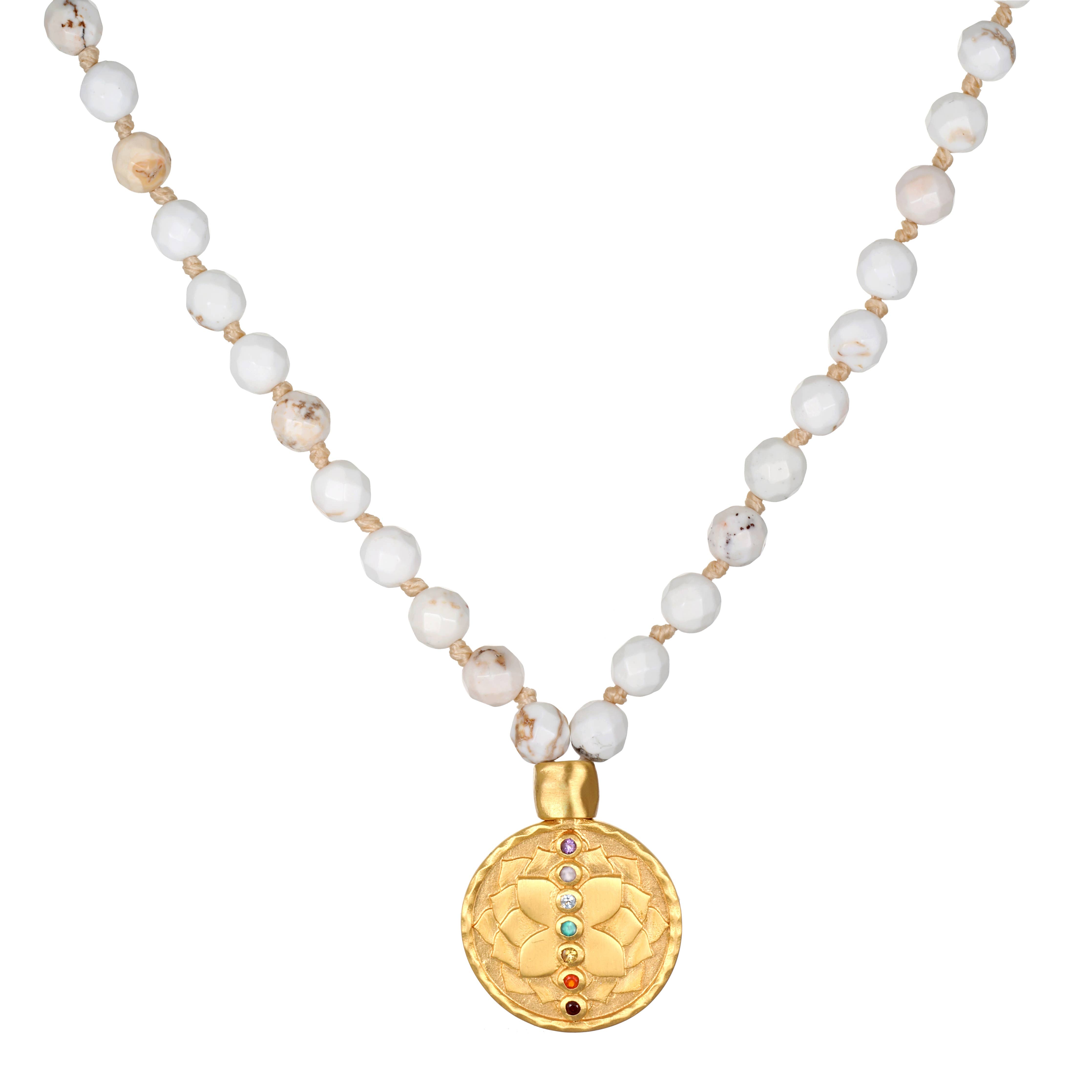 34" White turquoise chakra mala