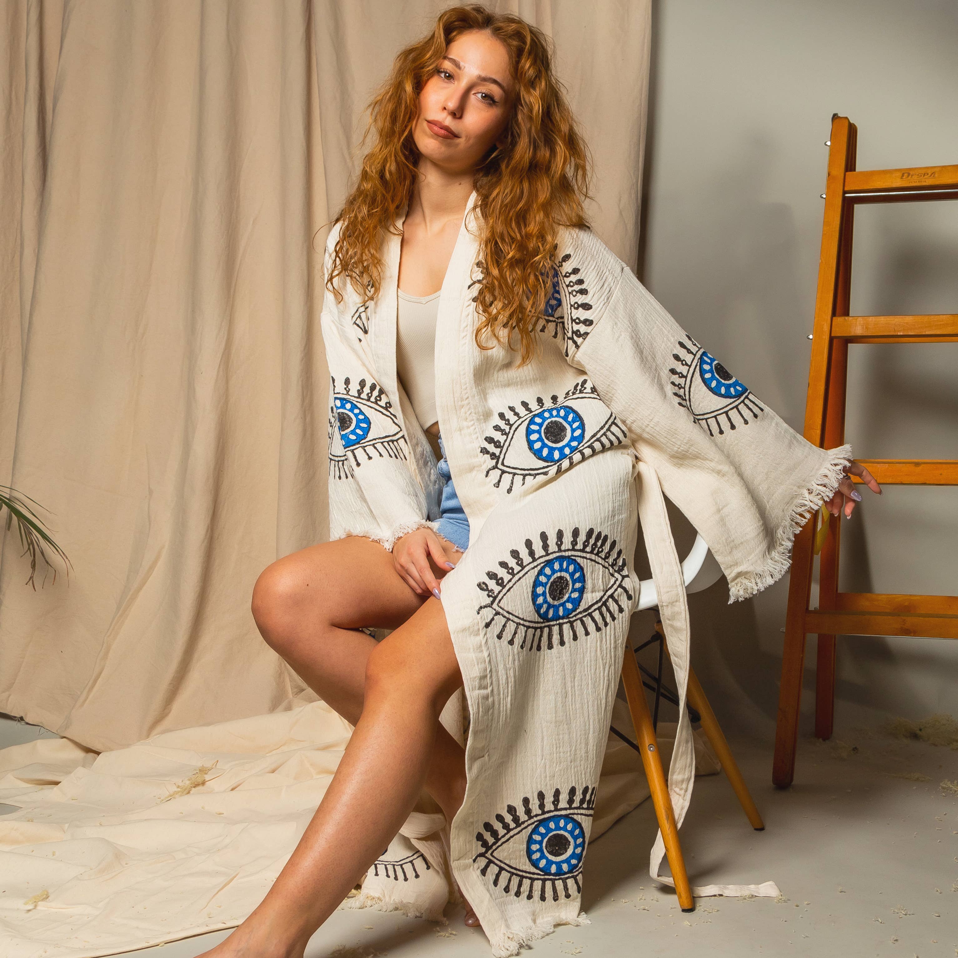 Turkish Evil Eye Long Kaftan Kimono