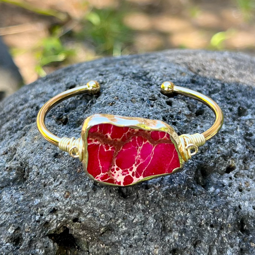 Pink Jasper Gemstone Gold Bangle