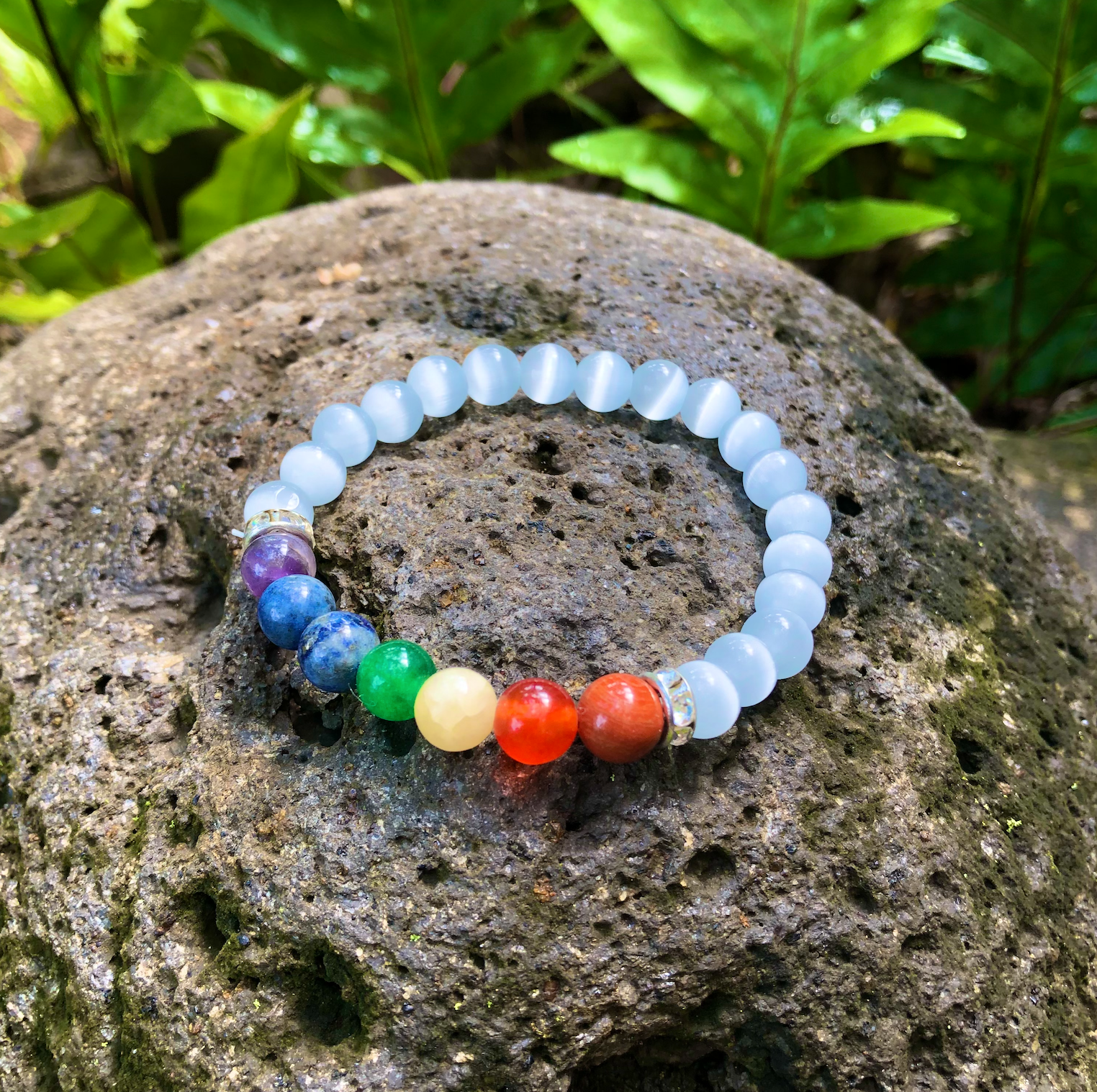Selenite Chakra Gemstone Bracelet for Clarity, Aura Clearing, & Balance