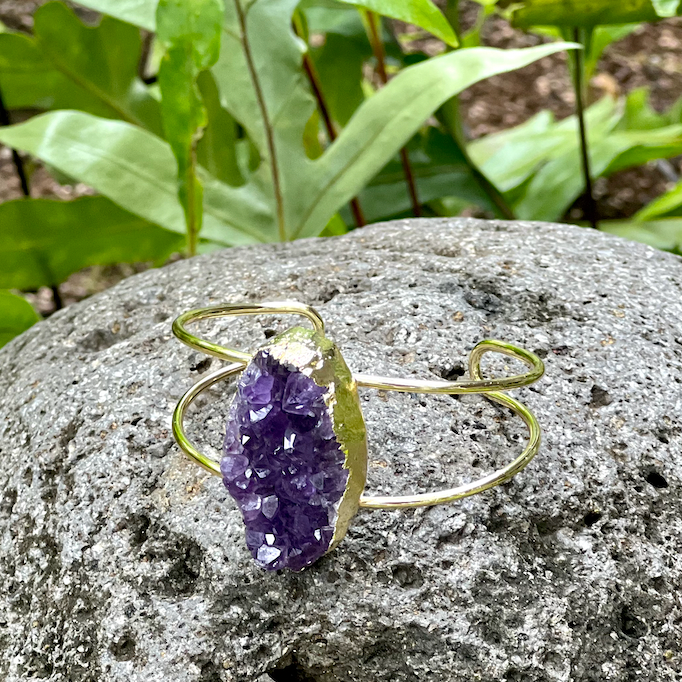Large Amethyst Geode Gold Bangle