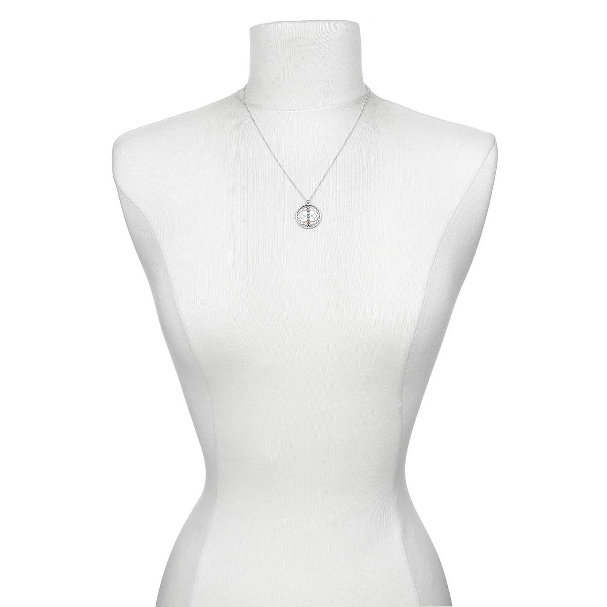 Multi Gemstone Silver Chakra Pendant Necklace 18-inch