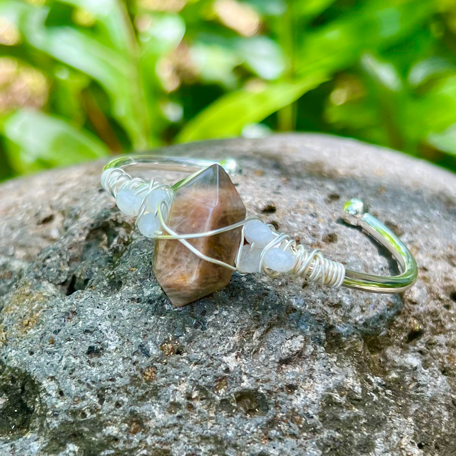 Sunstone Silver Bangle Cuff Bracelet ~ "Positivity"