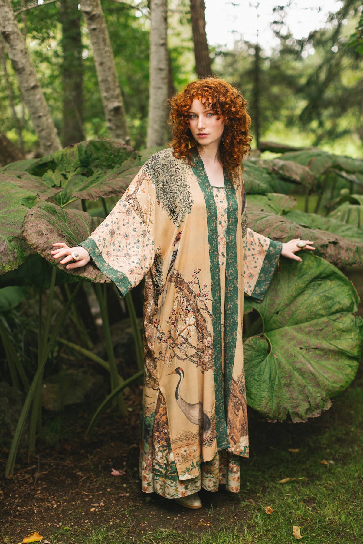 Fable Opera Duster Bamboo Kimono Robe w/ Deer Moon & Blossom