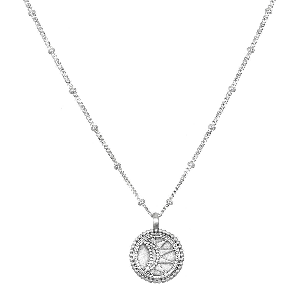 16" Dot Sunburst Pendant Necklace - Silver