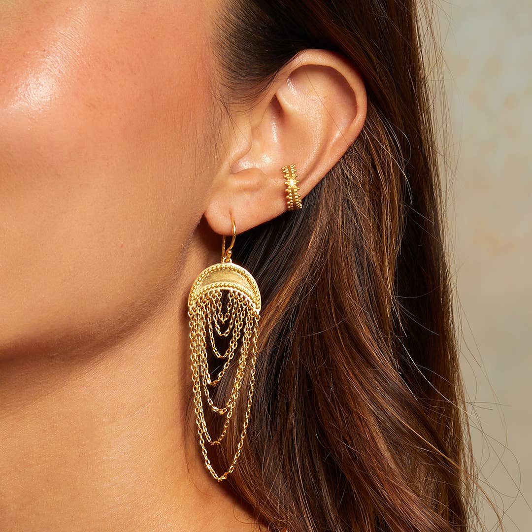 Drape chain moon earrings