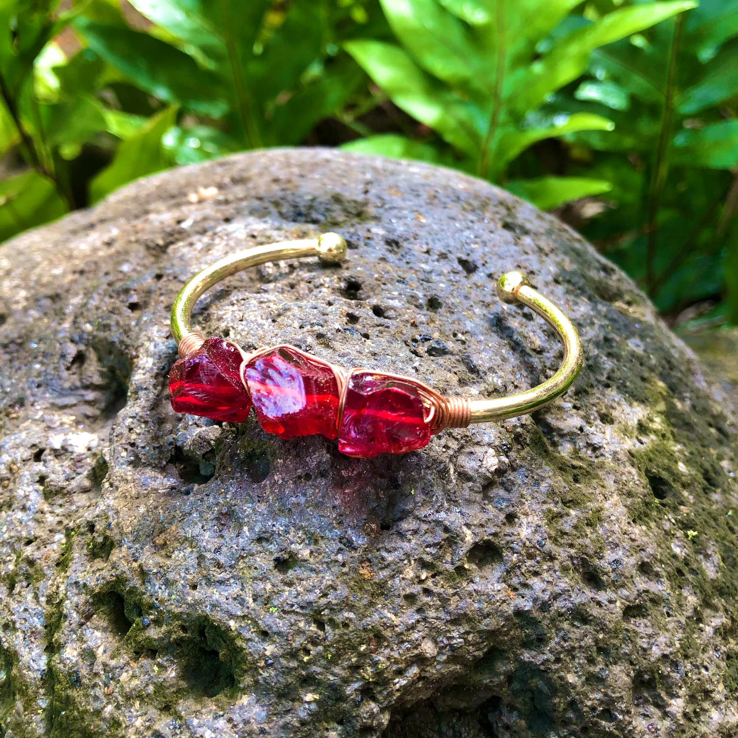 Garnet Raw Gemstone Gold Cuff - Strength, Anxiety & Balance
