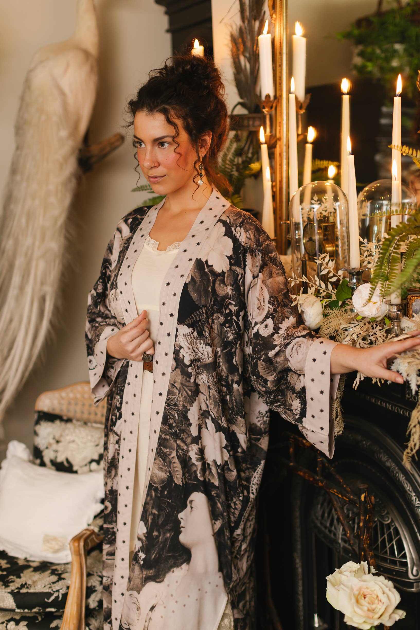 The Looking Glass Opera Duster Bamboo Kimono Robe w/ Alice