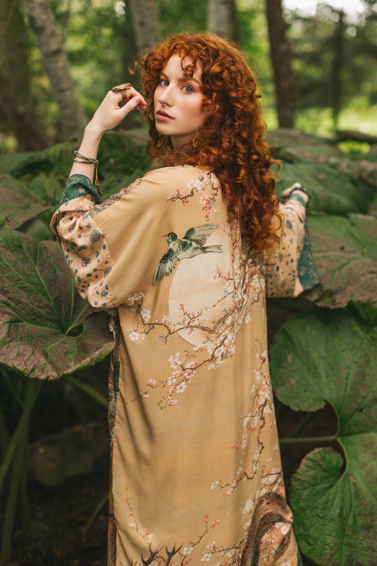 Fable Opera Duster Bamboo Kimono Robe w/ Deer Moon & Blossom