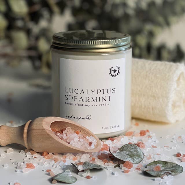 Eucalyptus + Spearmint : Jar Soy Candle ( Winter Holiday )