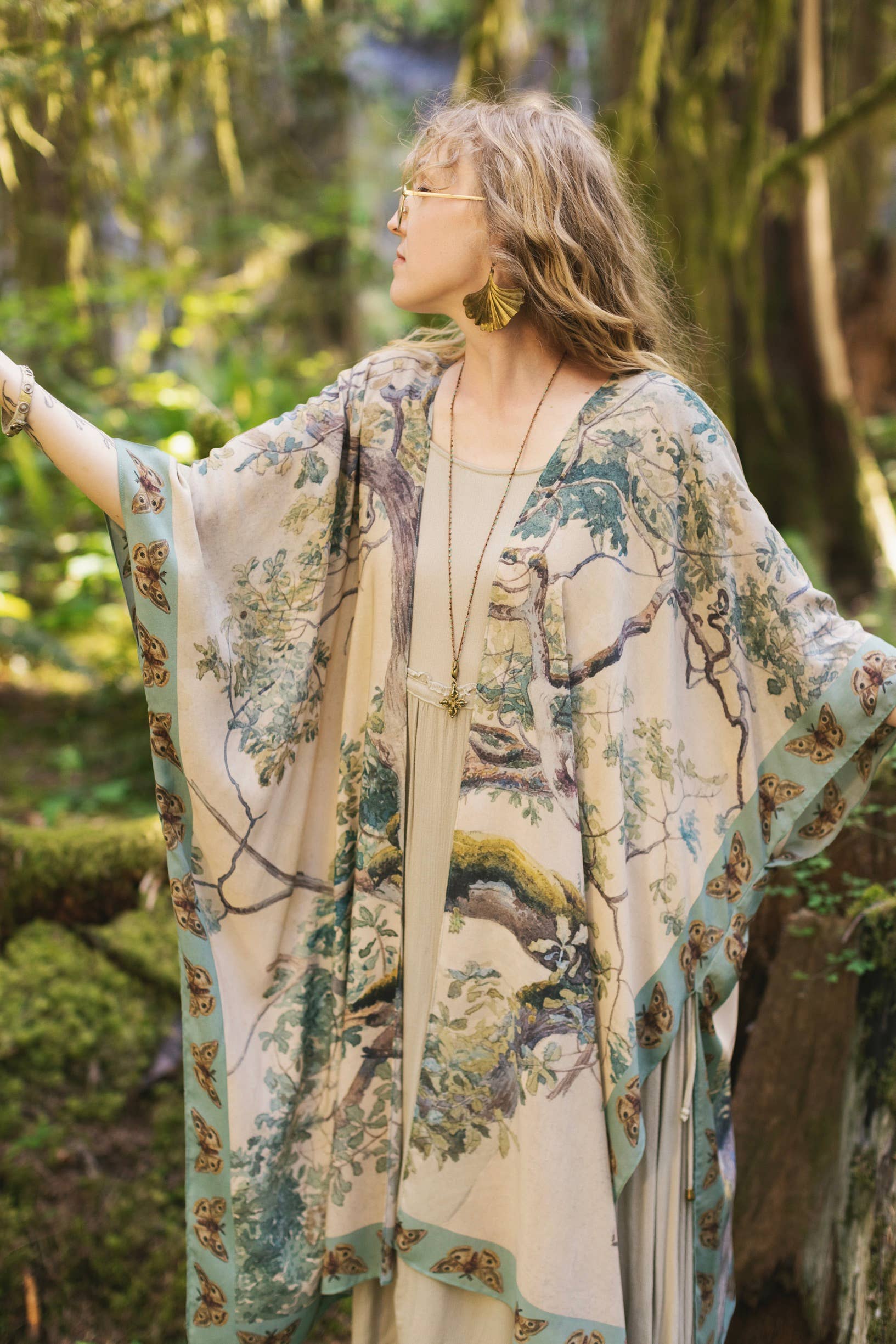 Earth and Sky Bohemian Goddess Starduster Kimono w/Trees