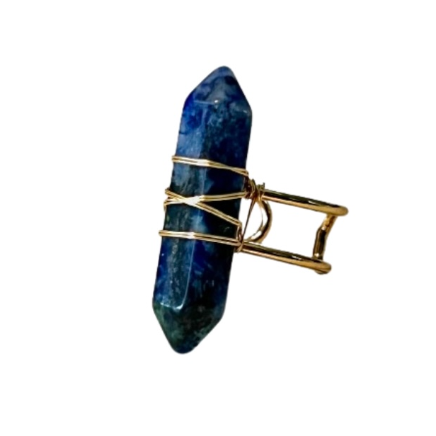 Sodalite Gemstone Gold Adjustable Obelisk Ring