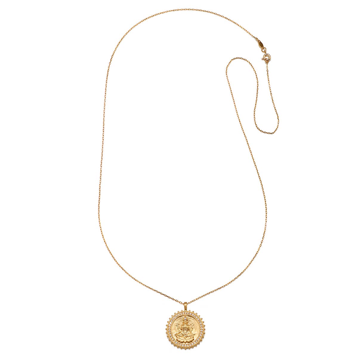 Abundance White Topaz Gold Lakshmi Necklace 30"