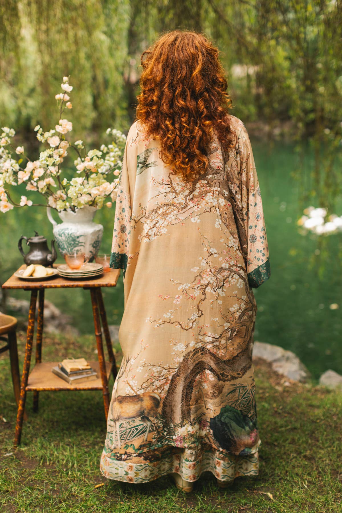 Fable Opera Duster Bamboo Kimono Robe w/ Deer Moon & Blossom