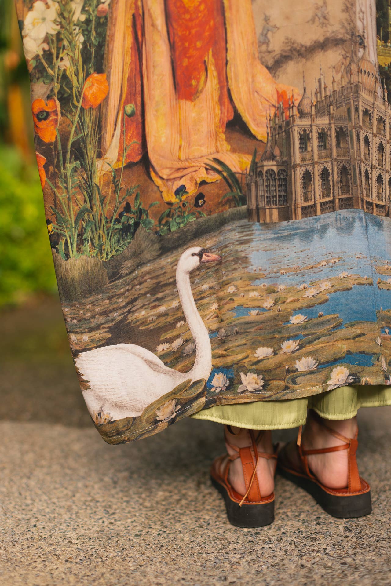 Secret Garden Opera Duster Bamboo Kimono Robe w/ Swan, Fan