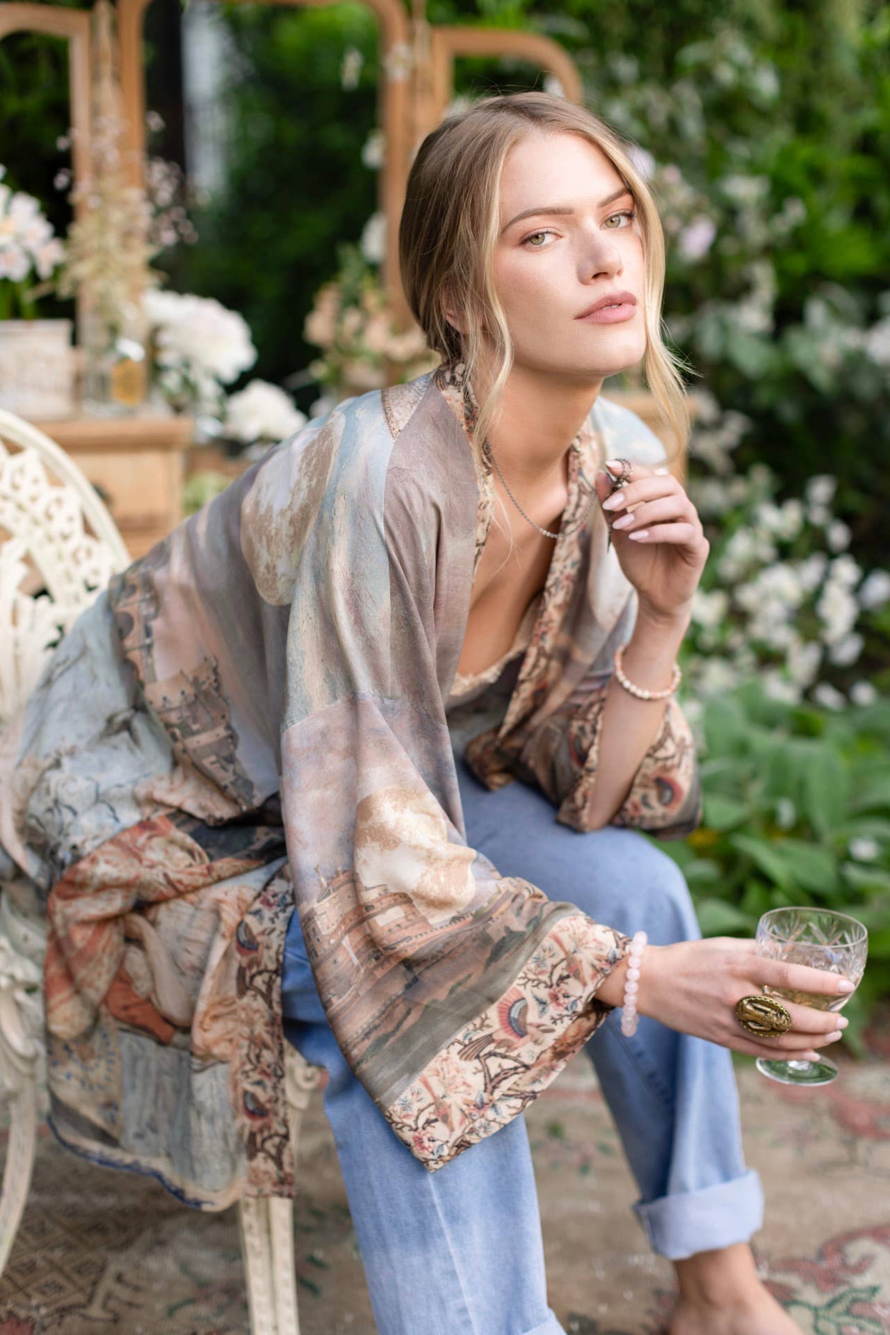 Imaginarium Matinée Duster Bamboo  Kimono w/ Moon mid-length