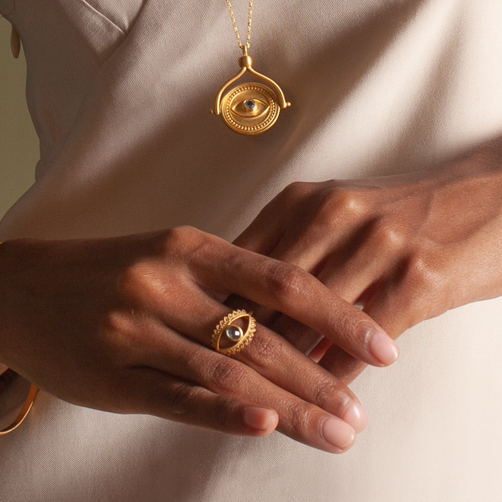 Fancy Blue Topaz Eye Ring ~ Sizes 6, 7, 8