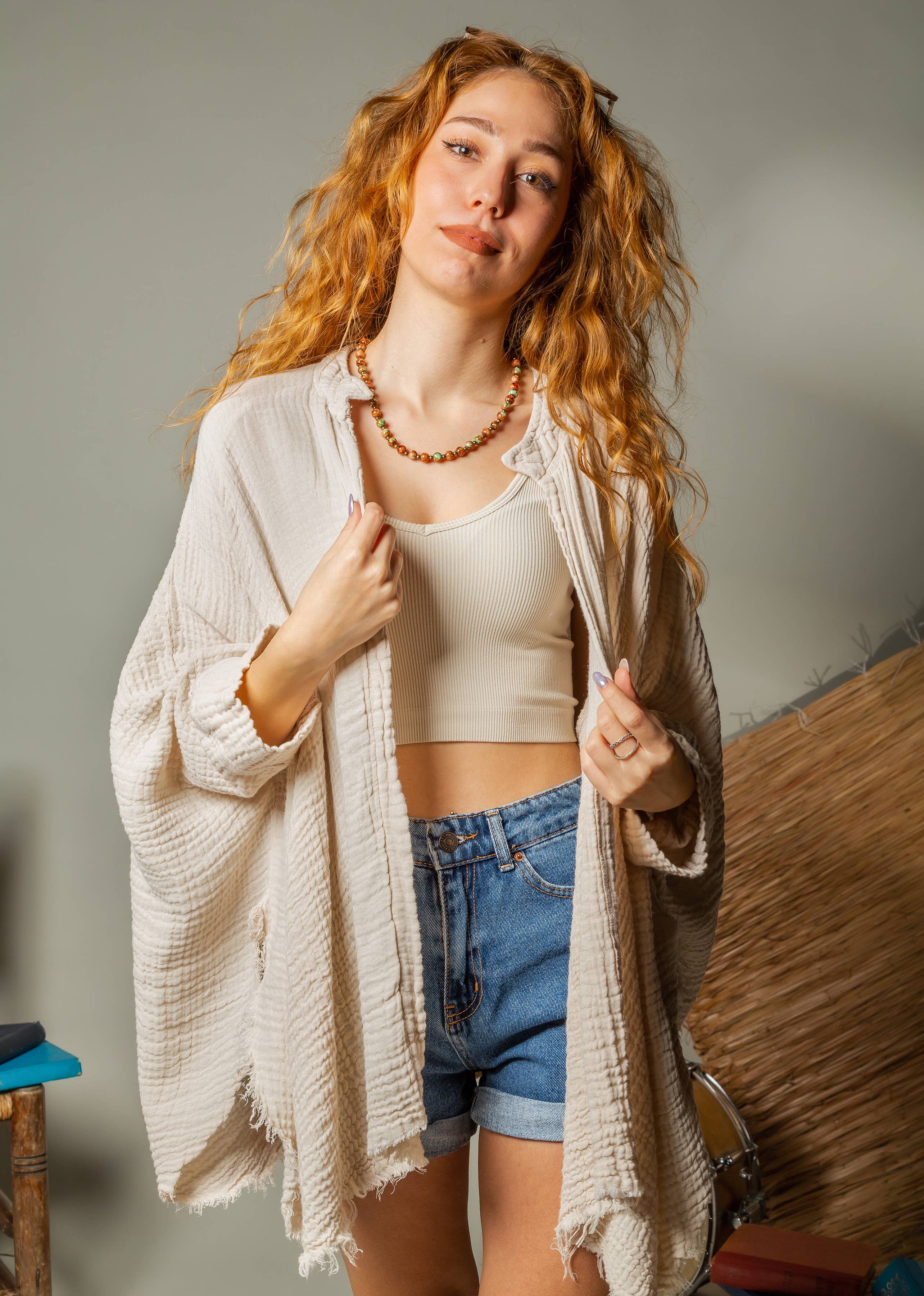 Snake and Moon Celestial Muslin Kimono Robe / Poncho