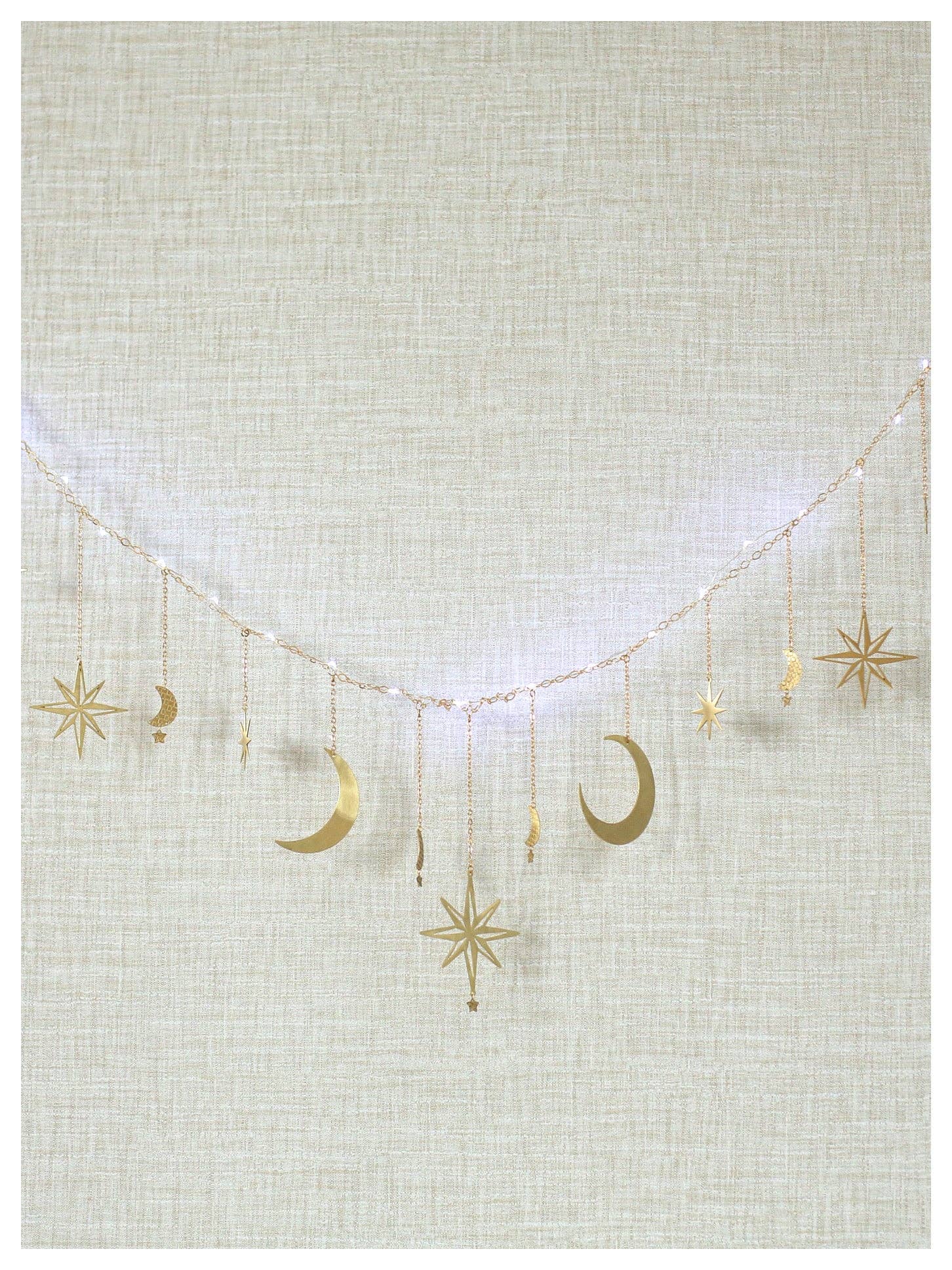 Celestial Moon and Star Garland with String Lighting