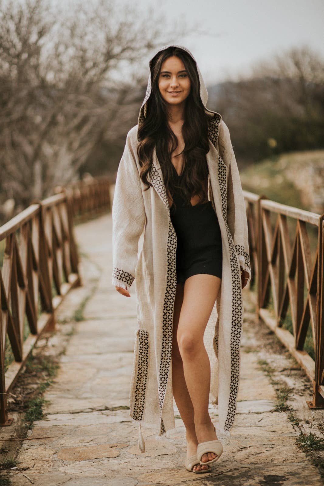 Linen Kimono Kaftan with Hoodie