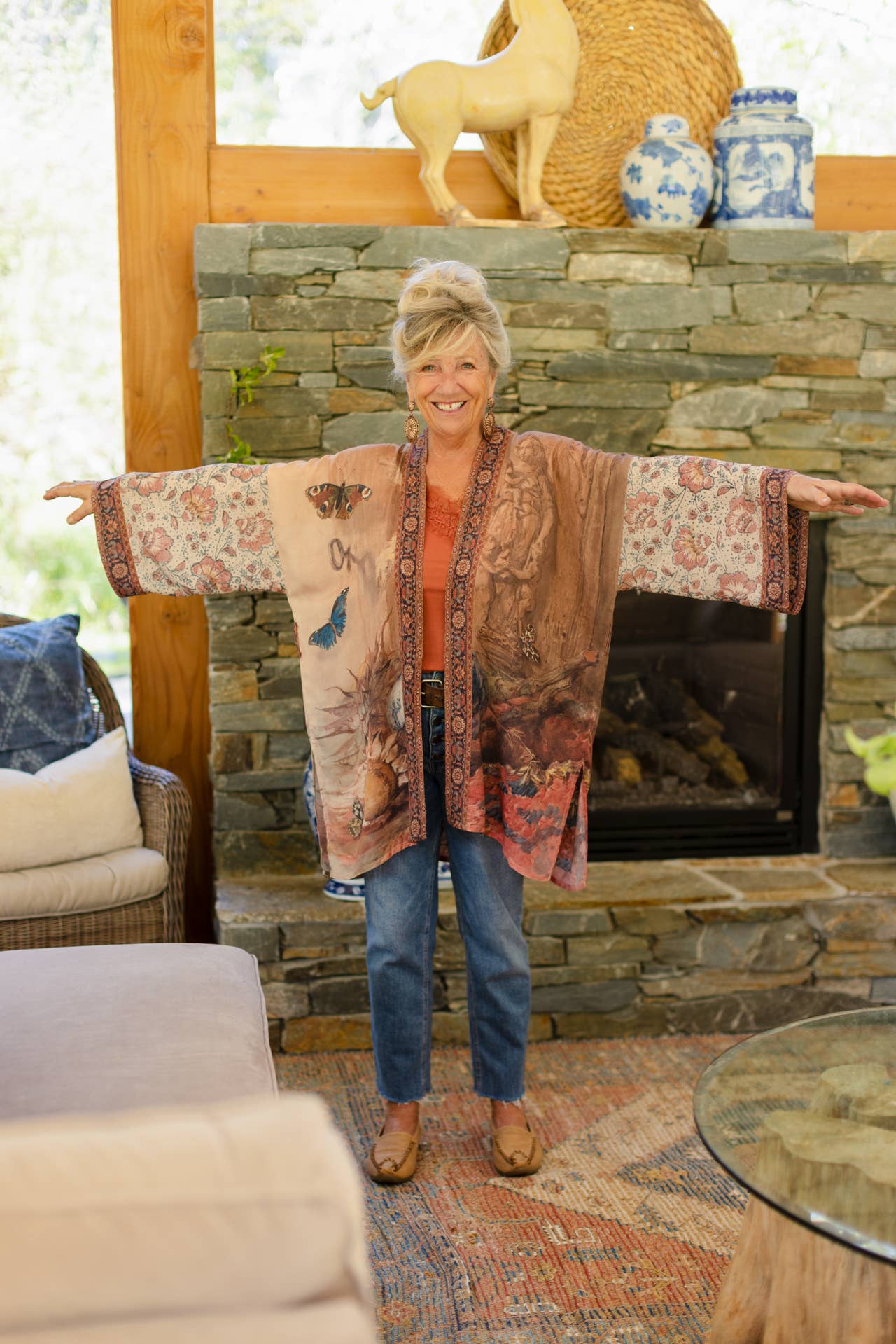 The Storyteller Matinée Duster Bamboo Kimono w/ Chinoiserie