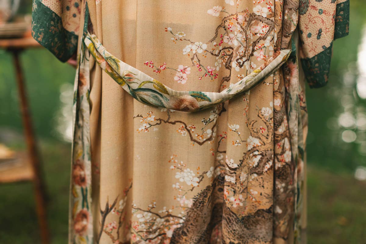 Fable Opera Duster Bamboo Kimono Robe w/ Deer Moon & Blossom