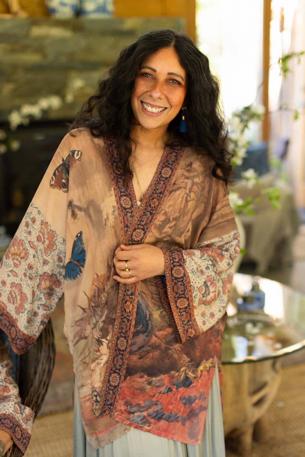 The Storyteller Matinée Duster Bamboo Kimono w/ Chinoiserie